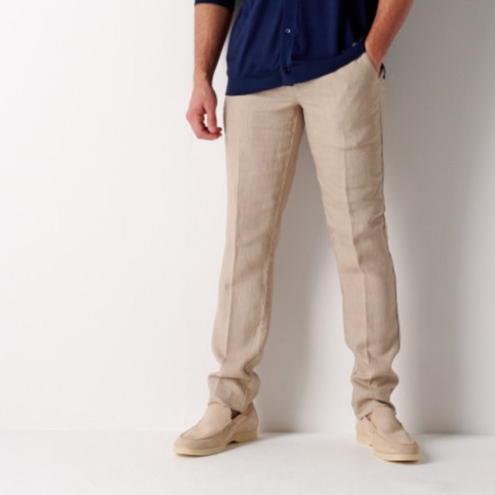 New Mens Europann Saint Tropez‎ Dylan Beige Casual Linen Trousers Pants